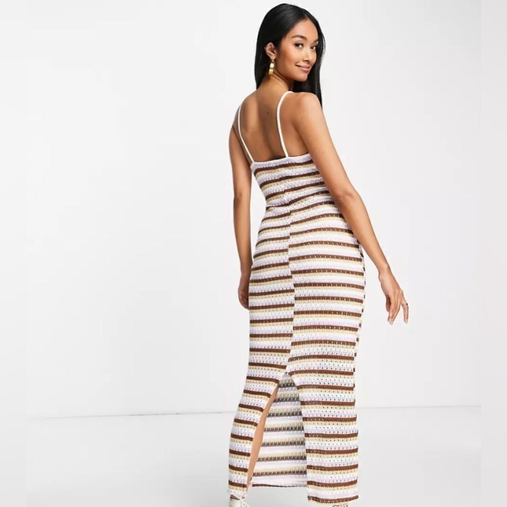 ASOS CROCHET MIDI DRESS CUTOUT STRIPE - Picture 3 of 13